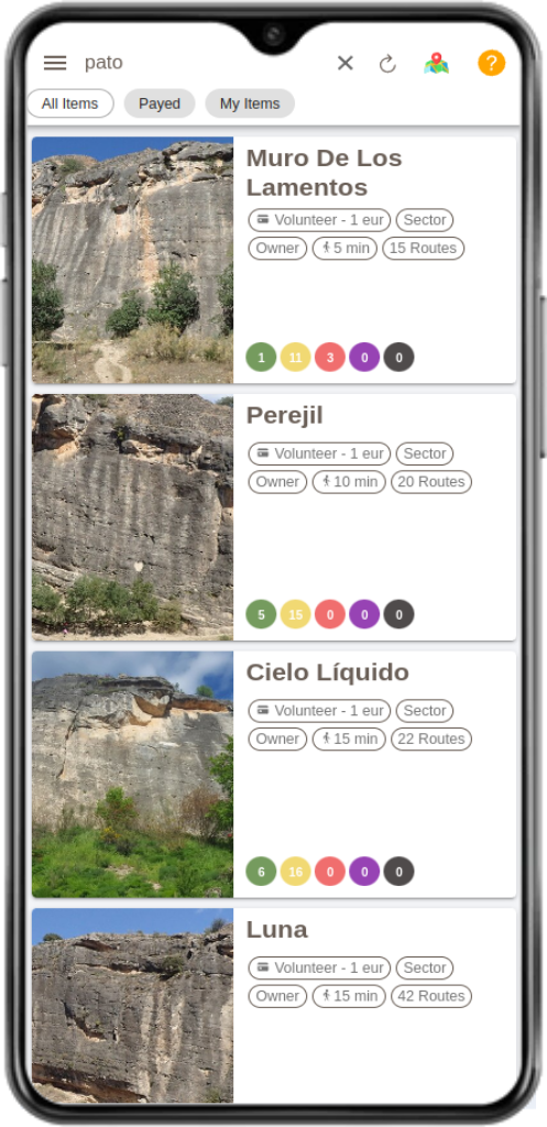 Aplicación de escalada La Pirca